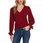 Women's Solid Long Sleeve V-Neck Tie-Cuff Blouse