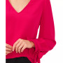 Women's Solid Long Sleeve V-Neck Tie-Cuff Blouse