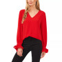 Women's Solid Long Sleeve V-Neck Tie-Cuff Blouse
