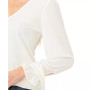 Women's Solid Long Sleeve V-Neck Tie-Cuff Blouse
