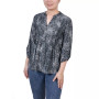 Petite 3/4 Roll Tab Sleeve Printed Pintuck Top