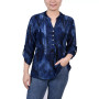 Petite 3/4 Roll Tab Sleeve Printed Pintuck Top