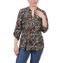 Petite 3/4 Roll Tab Sleeve Printed Pintuck Top