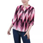 Petite 3/4 Roll Tab Sleeve Printed Pintuck Top