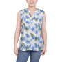Petite Sleeveless Printed Pintucked Blouse