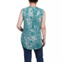 Petite Sleeveless Printed Pintucked Blouse