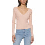 Women's Surplice-Neck Ribbed Long-Sleeve Top
