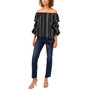 Women's Striped Balloon-Sleeve Off-The-Shoulder Top