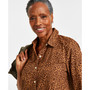 Petite Cotton Animal-Print Collared Shirt, Created for Macy's