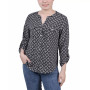 Women's 3/4 Roll Tab Sleeve Mandarin Collar Blouse