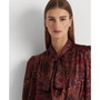 Women's Paisley Satin Charmeuse Tie-Neck Blouse