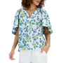 Women's Linen Floral Flutter-Sleeve Top, Created for Macy's