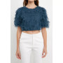Women's Gridded Mesh Feathered Cropped Top