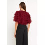 Women's Gridded Mesh Feathered Cropped Top