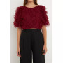 Women's Gridded Mesh Feathered Cropped Top