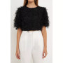 Women's Gridded Mesh Feathered Cropped Top