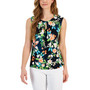 Women's Floral-Print Cap-Sleeve Keyhole Top