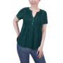 Petite Short Sleeve Y-neck Jacquard Knit Top