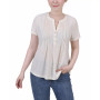 Petite Short Sleeve Y-neck Jacquard Knit Top