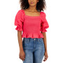 Women's Cropped Smocked Short Sleeve Top