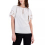 Women's Cotton Open-Embroidery Tie-Neck Blouse
