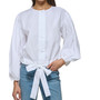 Women's Cotton Tie-Waist Puff-Sleeve Blouse