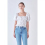 Women's Tie Detail Shirring Top with Short Sleeves
