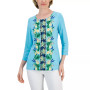 Petite Tropical Runway 3/4-Sleeve Top, Created for Macy's