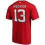 Men's Nico Hischier Red New Jersey Devils Team Authentic Stack Name and Number T-shirt