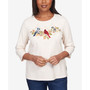 Petite Classics Birds Trio Three Quarter Sleeve Top