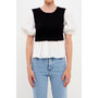 Women's Mixed Media Puff Sleeve Knit Top