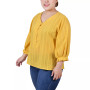 Plus Size 3/4 Sleeve Button Placket Jacquard Blouse