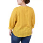 Plus Size 3/4 Sleeve Button Placket Jacquard Blouse