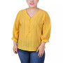 Plus Size 3/4 Sleeve Button Placket Jacquard Blouse
