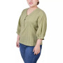 Plus Size 3/4 Sleeve Button Placket Jacquard Blouse