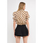 Women's Polka-dot Puff Sleeve Top with Mock neck