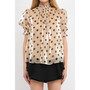 Women's Polka-dot Puff Sleeve Top with Mock neck