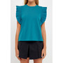Women's Poplin Knit Mixed Ruffle Detail Top