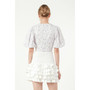 Women's Floral Balloon Sleeve Top with Lace Texture