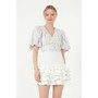Women's Floral Balloon Sleeve Top with Lace Texture
