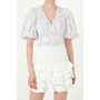 Women's Floral Balloon Sleeve Top with Lace Texture