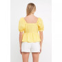 Women's Check Print Puff Sleeve Top