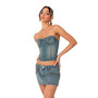 Women's Studded Washed Denim Lace Up Corset Top