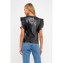Women's PU Leather Ruffle Detail Top