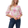 Women's Serene Floral Short Sleeve Ruffled Blouse