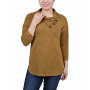 Petite 3/4 Sleeve Crossover Cowl Neck Top