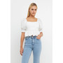 Women's Mixed Media Scalloped Edge Top
