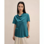 Cowl Neck Short Sleeves Silk T-Shirt for Women