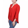 Petite 3/4 Sleeve Mandarin Collar Blouse with Front Pleats