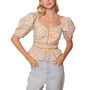 Women's Spring Sunrise Printed Puff-Sleeve Cotton Top